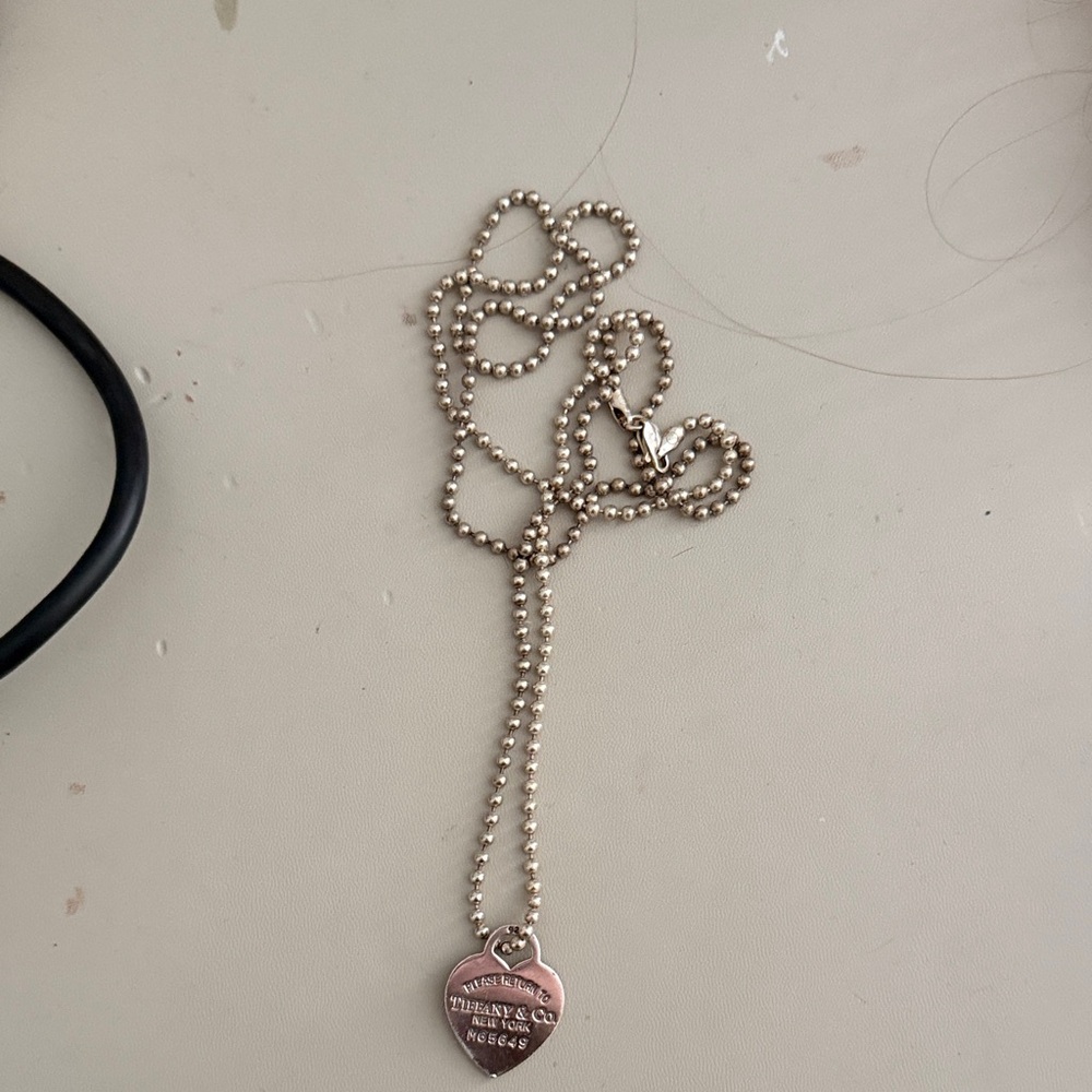 Tiffany & Co. Silver Beaded Heart Necklace